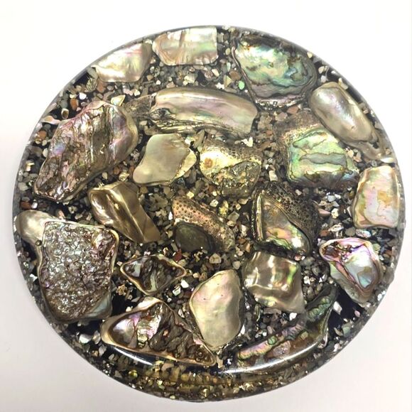 Vintage Abalone Shell Trivet Hot Plate Betty's Shells California Lucite MCM - Picture 1 of 8